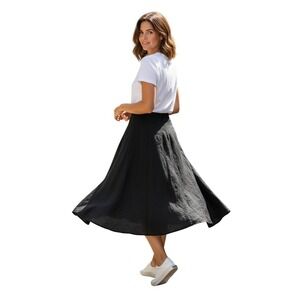 Larry Levine Black Linen Blend Midi Skirt Size 10 Flounce Hem